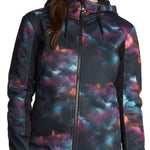 Roxy Women's Frost Full-Zip Fleece Jacket 2022 - A black fleece jacket with a subtle, multicolored tie-dye pattern and a full-length zipper.