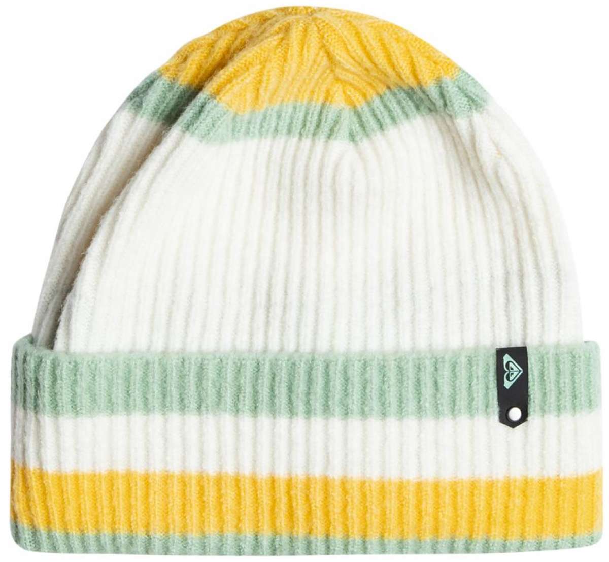 Roxy Women's Gold Hope Beanie 2024 - A white beanie with a gold stripe around the cuff and a small logo on the front.