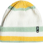 Roxy Women's Gold Hope Beanie 2024 - A white beanie with a gold stripe around the cuff and a small logo on the front.