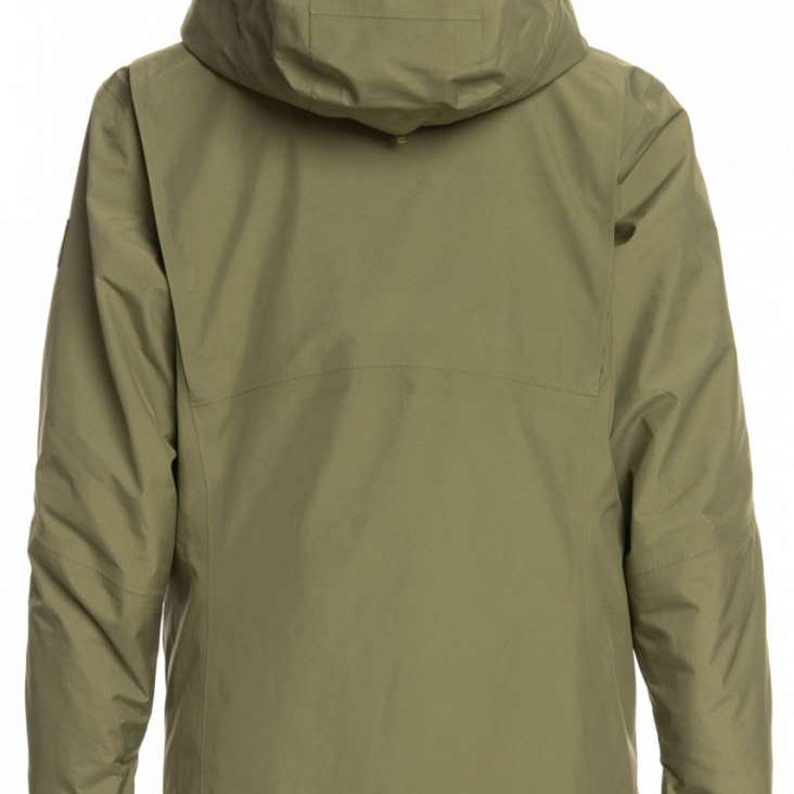 Roxy Women's GORE-TEX Glade Insulated Jacket 2023 - A dark green jacket with a hood, featuring a zippered front and two side pockets.
