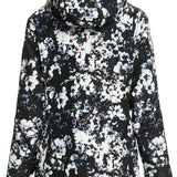 Roxy Women's GORE-TEX Printed Jacket 2023 - A black jacket with a white floral pattern and a hood, featuring a zip closure at the front.