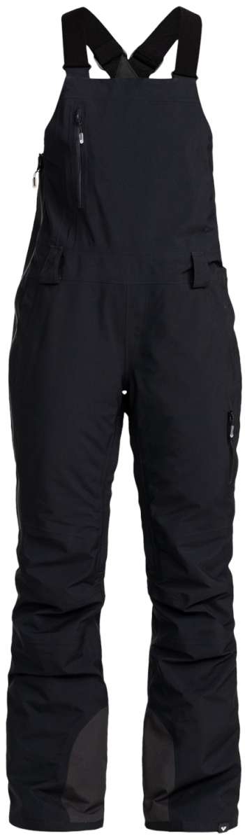 Roxy Women's Gore Stretch Prism Bib Pants 2024 - Black bib pants with a subtle geometric pattern on the side of the leg.