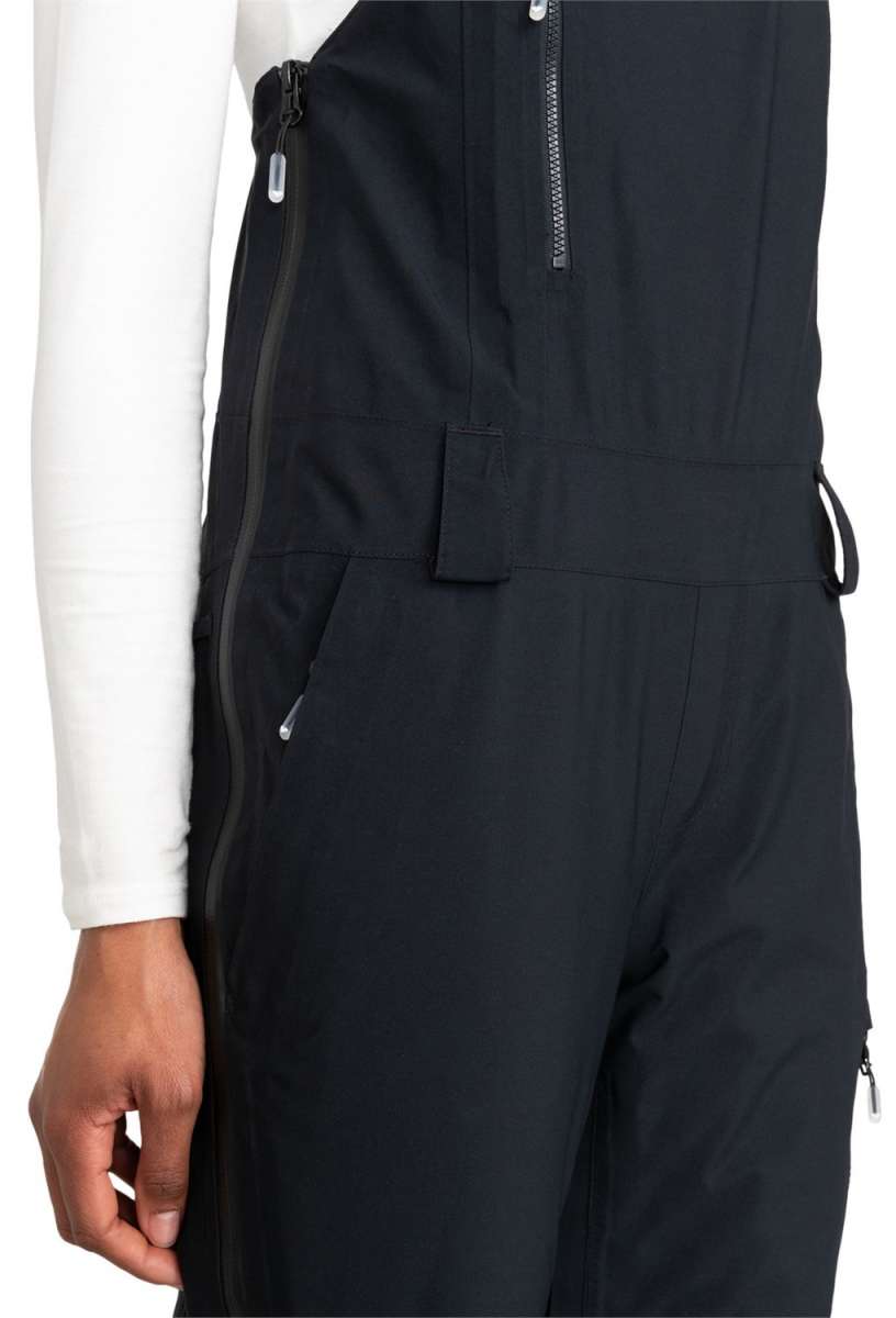 Roxy Women's Gore Stretch Prism Bib Pants 2024 - Black bib pants with a zippered fly and adjustable side tabs.