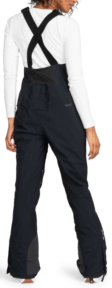 Roxy Women's Gore Stretch Prism Bib Pants 2024 - Black bib pants with a subtle geometric pattern on the side of the leg.