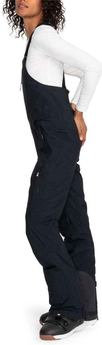 Roxy Women's Gore Stretch Prism Bib Pants 2024 - Black bib pants with a subtle geometric pattern on the side of the leg.