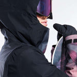 Roxy Women's GORE-TEX Glade Insulated Jacket 2024 - A black jacket with a hood, featuring a zippered chest pocket and adjustable cuffs.