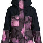 Roxy Women's GORE-TEX Glade Insulated Jacket 2024 - A black and purple jacket with a hood, featuring a floral pattern on the front and sleeves.
