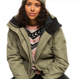 Roxy Women's Hateya Beanie - A pink beanie with a green and white patterned stripe at the top.