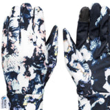 Roxy Women's HydroSmart Glove Liner 2023 - A navy blue glove with a white floral pattern and pink accents.