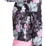 Roxy Women's Jet Ski Insulated Jacket 2024 - A black jacket with a floral pattern of white, pink and purple flowers.