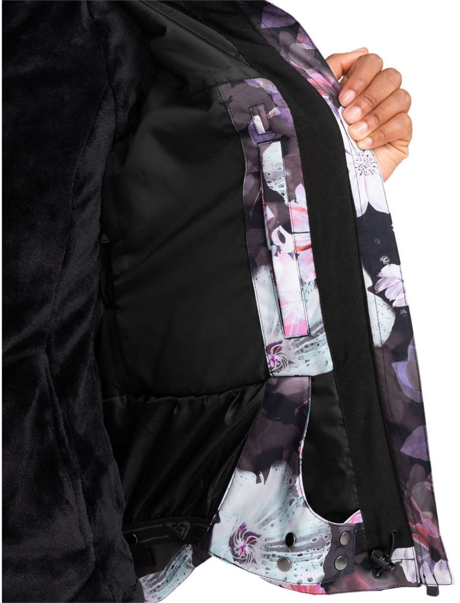 Roxy Women's Jet Ski Insulated Jacket - A black jacket with a subtle floral pattern on the inside lining.