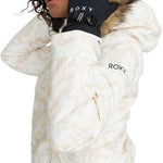 Roxy Women's Jet Ski Insulated Jacket - A cream-colored jacket with a subtle floral pattern and a fur-lined hood.