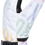 Roxy Women's Jetty Gloves 2024 - White gloves with a blue and pink geometric pattern on the back of one hand.