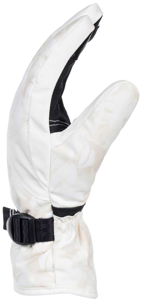 Roxy Women's Jetty Gloves 2024 - A pair of white gloves with black accents and a black strap on the wrist.