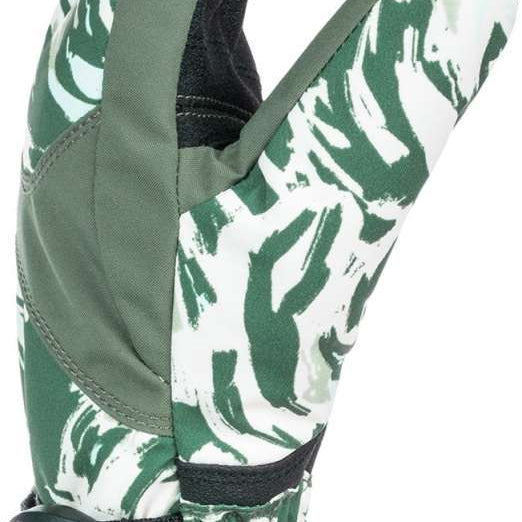 Roxy Women's Jetty Gloves 2024 - A pair of gloves with a green and white abstract pattern on a light gray background.