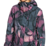 Roxy Women's Jetty Insulated Jacket - A black jacket with a subtle, abstract floral pattern in shades of pink and purple.