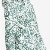 Roxy Women's Jetty Insulated Jacket - A white jacket with a green palm leaf pattern and a fur-lined hood.