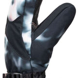Roxy Women's Jetty Mitten 2023 - A black mitten with a white and grey tie-dye pattern on the palm side of the thumb.