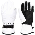 Roxy Women's Jetty Solid Gloves 2024 - A pair of white gloves with a black strap and buckle on the wrist.