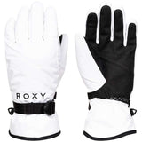 Roxy Women's Jetty Solid Gloves 2024 - A pair of white gloves with a black strap and buckle on the wrist.