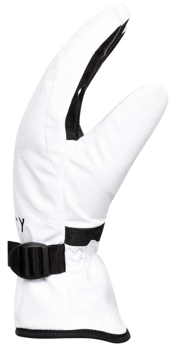 Roxy Women's Jetty Solid Gloves 2024 - A pair of white gloves with black accents on the cuffs and a solid color design.