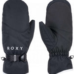 Roxy Women's Jetty Solid Mitten - A solid black mitten with a white logo on the back of one hand.