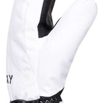 Roxy Women's Jetty Solid Mittens - White mittens with black trim and a black strap on the wrist.