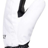 Roxy Women's Jetty Solid Mittens - White mittens with black trim and a black strap on the wrist.