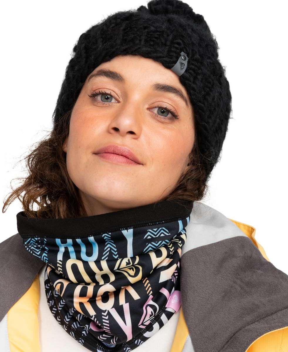 Roxy Women's Lana Collar - Black fleece collar with a subtle white snowflake pattern and a small silver logo on the left side.