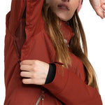 Roxy Women's Meade Insulated Jacket - A rust-colored jacket with a white logo on the left chest and a zippered pocket on the right side.