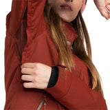 Roxy Women's Meade Insulated Jacket - A rust-colored jacket with a white logo on the left chest and a zippered pocket on the right side.