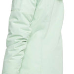 Roxy Women's Meade Insulated Jacket 2024 - A mint green jacket with a fur-lined hood and black hardware.