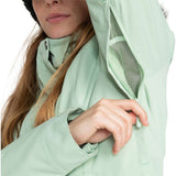 Roxy Women's Meade Insulated Jacket - A mint green jacket with a hood and silver snap buttons on the collar.