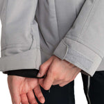 Roxy Women's Meade Insulated Jacket 2024 - A light gray jacket with a darker gray stripe on the left sleeve and black accents around the waist, cuffs, and hood.