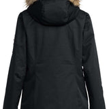 Roxy Women's Meade Insulated Jacket 2024 - A black insulated jacket with a fur-lined hood and zippered pockets.