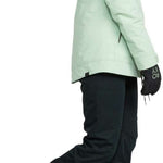 Roxy Women's Meade Insulated Jacket 2024 - A mint green jacket with a fur-lined hood and zippered pockets.