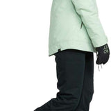 Roxy Women's Meade Insulated Jacket 2024 - A mint green jacket with a fur-lined hood and zippered pockets.