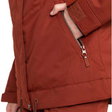 Roxy Women's Meade Insulated Jacket - A rust-colored jacket with a zippered pocket on the left side and a brown zipper pull.