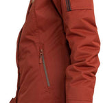 Roxy Women's Meade Insulated Jacket - A rust-colored jacket with a fur-lined hood and black zipper.