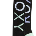 Roxy Women's Misty Sock 2024 - Black socks with light purple accents and a repeating geometric pattern.