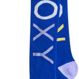 Roxy Women's Misty Sock 2024 - Royal blue socks with a white ROXY logo on top of each foot.