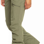 Roxy Women's Nadia Insulated Pant 2023 - A pair of olive green insulated ski pants with zippered pockets and a belt loop on the waistband.