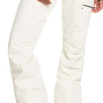 Roxy Women's Nadia Insulated Pant 2023 - A pair of white snow pants with a black stripe on the side pocket.
