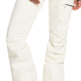 Roxy Women's Nadia Insulated Pant 2023 - A pair of white snow pants with a black stripe on the side pocket.