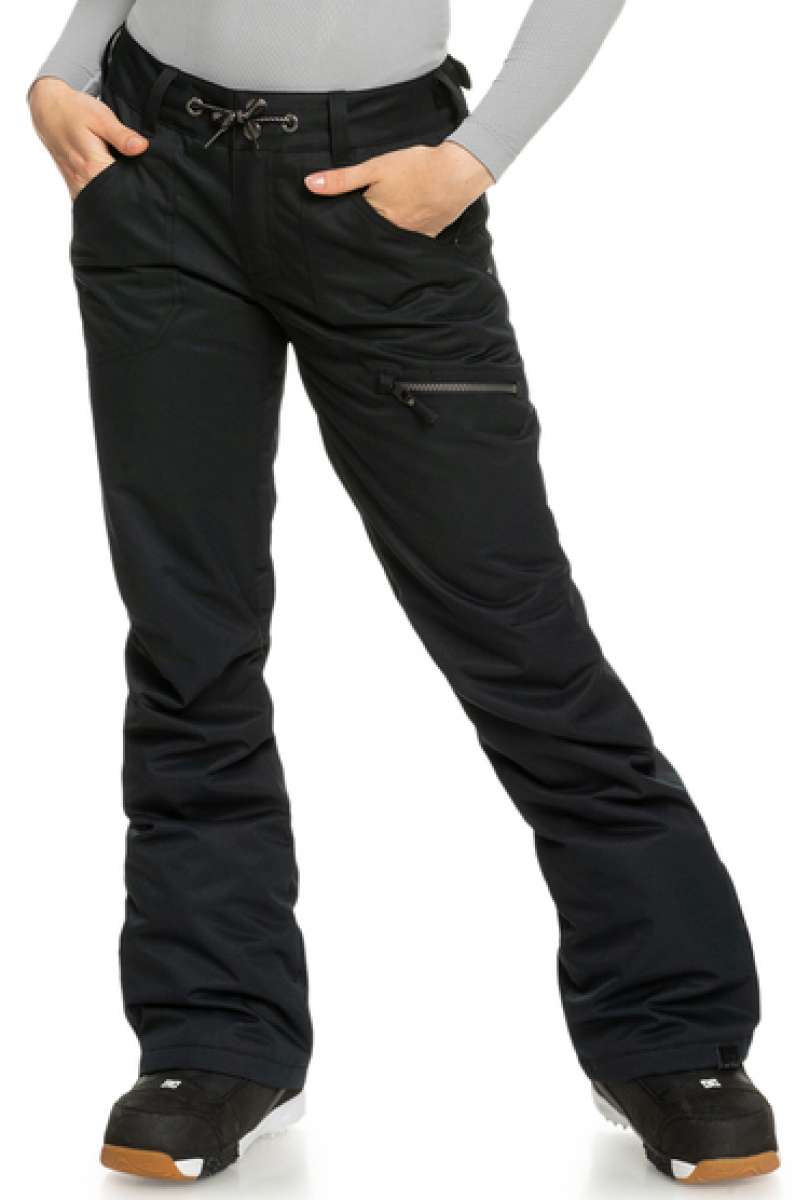 Roxy Women's Nadia Insulated Pant 2023 - Black snow pants with zippered pockets and a drawstring waistband.
