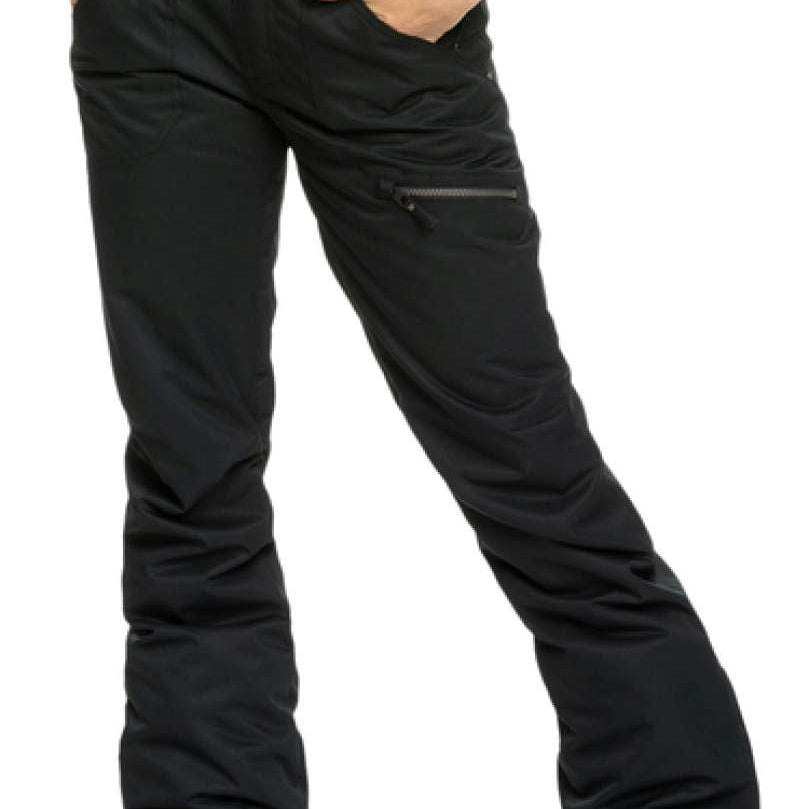 Roxy Women's Nadia Insulated Pant 2023 - Black snow pants with zippered pockets and a drawstring waistband.