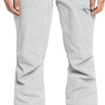 Roxy Women's Nadia Insulated Pant 2023 - A pair of light gray snow pants with a zippered pocket on the right thigh and two zippered pockets at the waist.