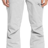 Roxy Women's Nadia Insulated Pant 2023 - A pair of light gray snow pants with a zippered pocket on the right thigh and two zippered pockets at the waist.