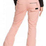 Roxy Women's Nadia Insulated Pant 2023 - A pair of light pink snow pants with a zippered pocket on the back right side.