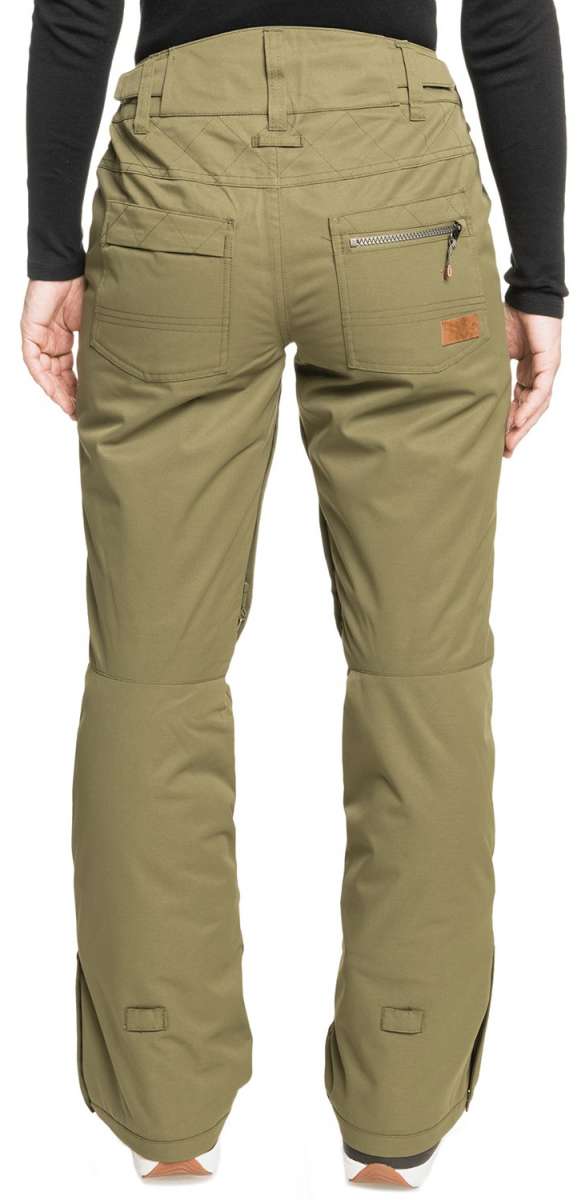 Roxy Women's Nadia Insulated Pants 2022 - Olive green pants with a zippered pocket on the back right side.